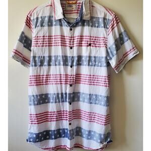 Free Planet Mens L Shirt Button Front American Flag Reverse Print Cotton USA
